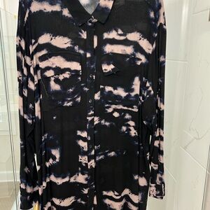 Black and Pink Tie-Dye Button-Up Shirt